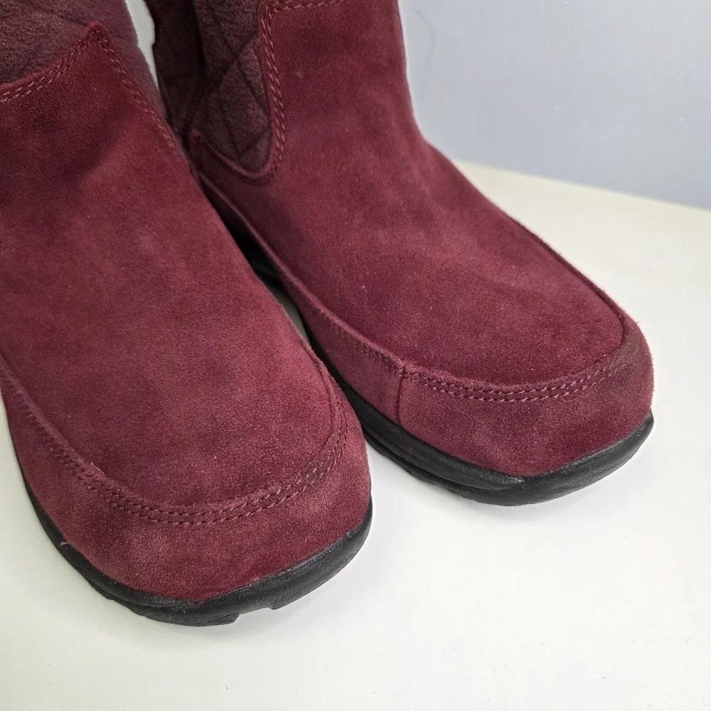 LL Bean Womens Burgundy Suede Side Zip Pull On Winter Boots Size 8.5 Wide